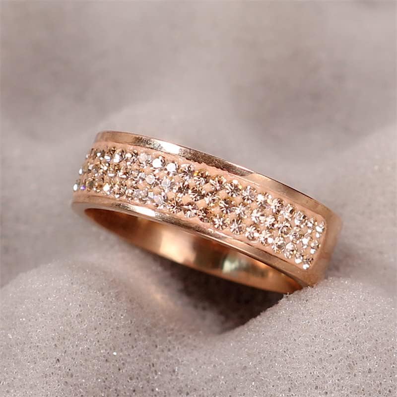 Koleso rose gold познат бренд циркон прстен 8мм половина круг три редови кристал 316L прстени за прсти за жени-68912
