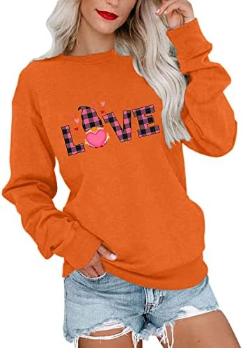 Женска Џемперка За Денот На Вљубените Симпатична Гном Графичка Љубов Печатење Лабава Блуза Со Долги Ракави Вратот На Екипажот Обични