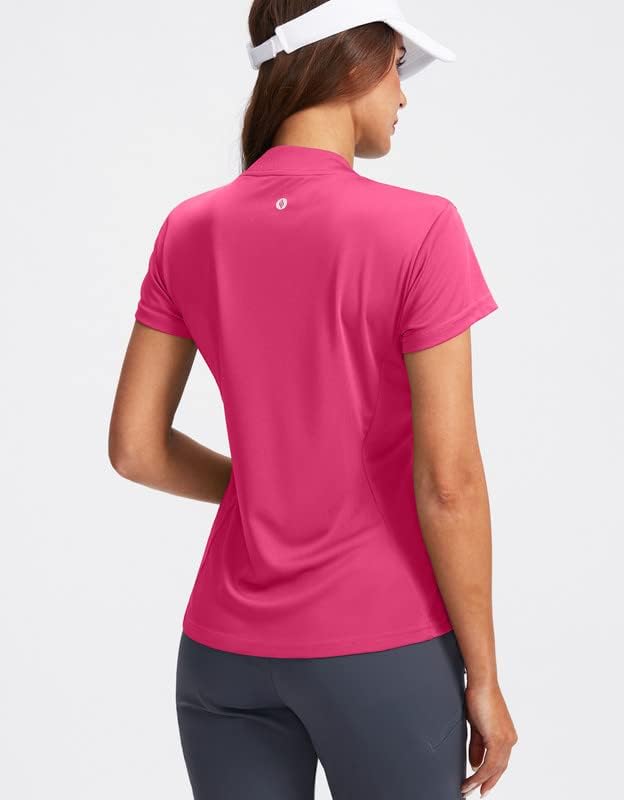 Santенска женска голф кошула поштеди нагоре со кратки ракави со кратки ракави UPF50+ тениски голф врвови за жени обична работа