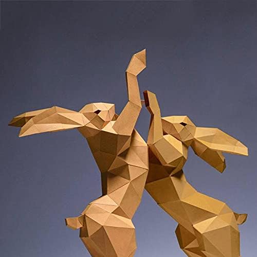 WLL-DP Fighting Bunny Paper Sculpture DIY Trophy Trophy 3D Geometric Home Decoration Goreami Pazzle Papzlecraft рачно изработена игра за хартија за хартија
