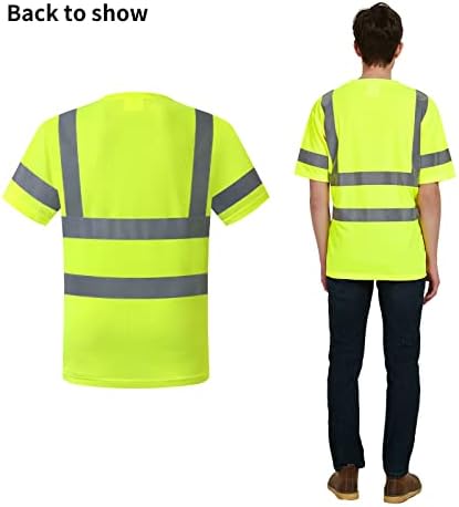 KSWYWOTR Висока видливост на безбедност маичка за мажи со џеб краток ракав што дише брзо суво решетка рефлексивна кошула