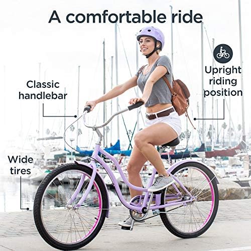 Велосипед за крстарење со возрасни плажа Швин Мико, 17-инчен челична рамка, широки тркала за стабилност, задни сопирачки со сопирачки,
