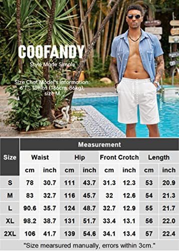 Coofandy Men's Casual Sharts Linen Постелнини рамни предни шорцеви Еластични половини летни шорцеви на плажа