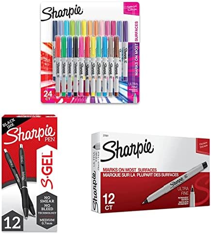 Шарпи боја пукна постојани маркери, 24 брои & s-гел, пенкала за гел, средна точка, пенкало за гел за црно мастило, 12 брои и постојани маркери,