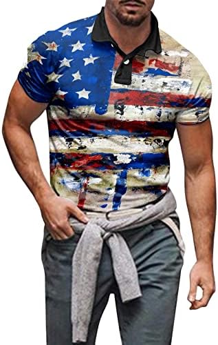 XXBR Патриотски поло маици за мажи, Денот на независноста на американскиот ден за печатење на американски знамиња кратки ракави
