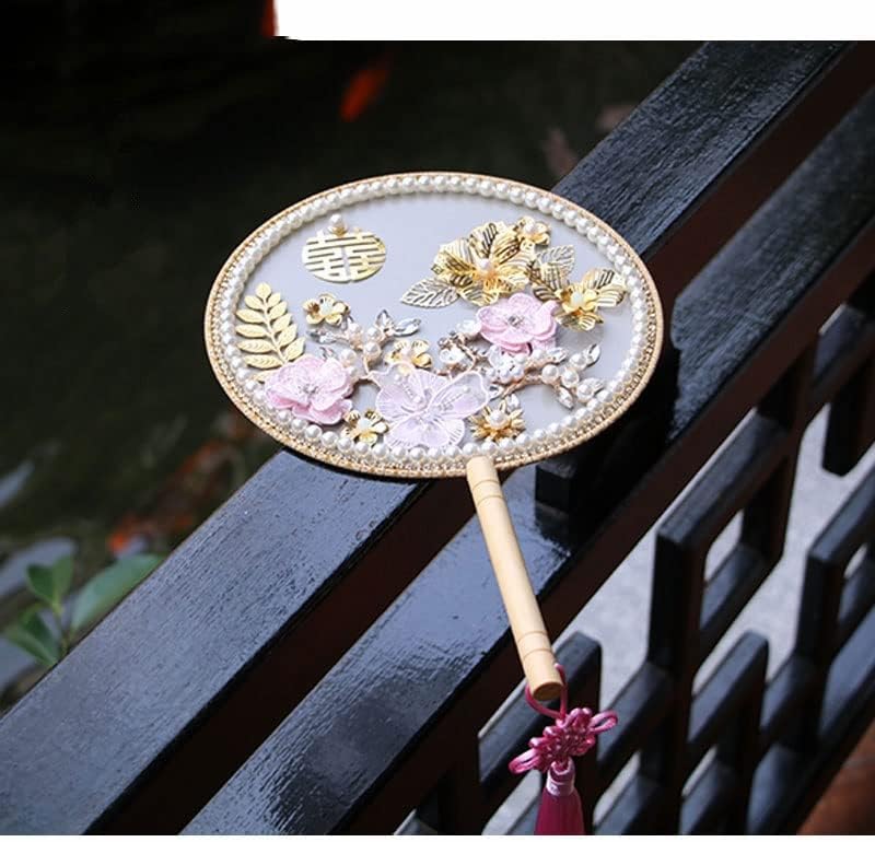 Јкујвкс Кинески Јазол Розови Цвеќиња Невестински Обожаватели Бисерни Кристални Златни Листови Со Монистра Антички Костим Тркалезна