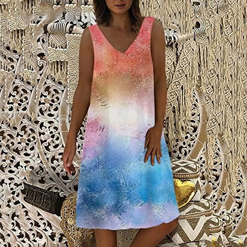 Вончеј Сонце фустани жени лето лето -обичен резервоар без ракави на вратот, печатено плус големина лабава плетиран пуловер, линиски