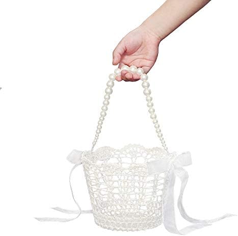 ФЛАЛ цвет девојка кошница,Свадба цвет кошница,бела лента јазол со имитација бисер рачка