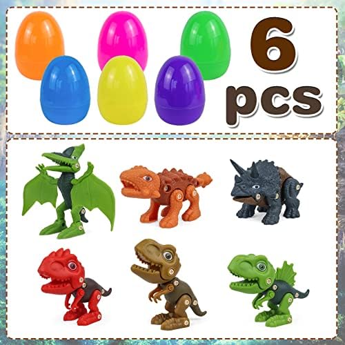 ALLCOLOR 6 парчиња Играчки Исполнети Велигденски Јајца Со Разделете Диносауруси Внатре За Деца 3 4 5 6 7 Шарени Пластични Јајца