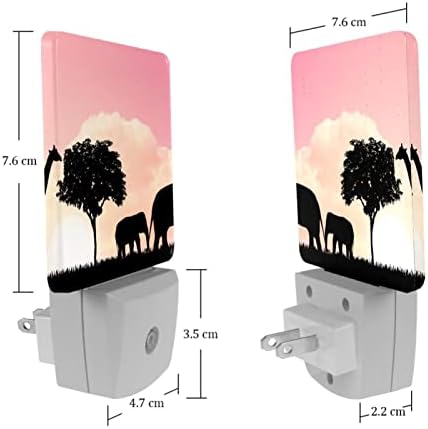 Rodailycay 2 пакет приклучок во LED ноќно светло со автоматски самрак до сензор за зори, слонови жирафа природа темна водечка светлина