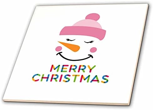 3дроза Убав снешко во розова капа за скијање. Шарени текст Среќен Божиќ-Плочки