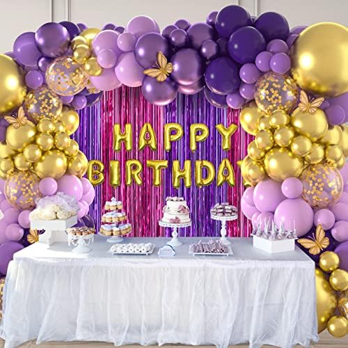 Виолетова Балон Венец Комплет, ЏОГАМИ 154пакувајте Виолетова Балон Лак Комплет Со Виолетови Златни Балони Налепници За Пеперутки За Девојки