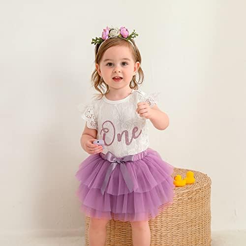 Weixinbuy бебе девојче 1 -ви роденденска облека Една чипка Tulle Romper+Tutu Scirt+Flower Headbard Ene andight Gift Difts