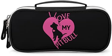 Го сакам моето Pitbull Heart Pu кожа Пенка за молив Организатор Преносен шминка за носење чанти за складирање на куќишта