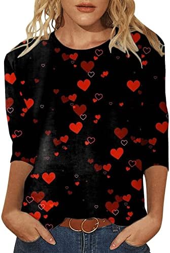 Мода кошули за Денот на вineубените, женски леопард срцев печатење тунични маички врвни трендовски девојки 3/4 долги ракави пулвер