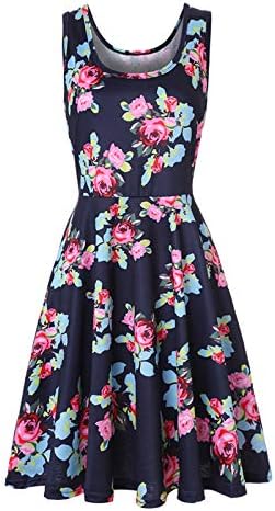 Letterенски летен фустан, женски лажички без ракави без ракави миди -обичен резервоар Цветниот печатен фустан