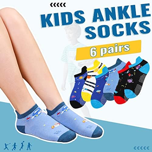 Dosmart Kids глуждот чорапи момчиња девојчиња анти -лизгање без шоу ниско ниво на смешни цртани филмови памучни чорапи со залепи 6 пара