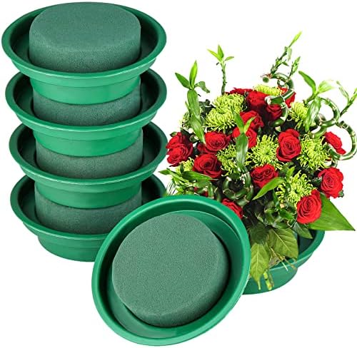 Хаут 16 пакувања цветни кругови на пена во чинии комплет за аранжман за цвеќиња од цвет зелена рунда, блокови од влажна пена за свежи и