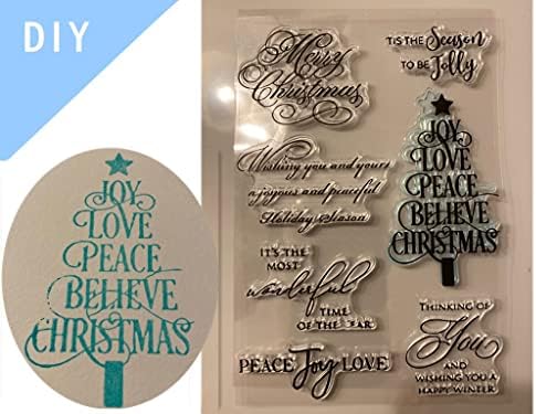 Qiskaii, Среќен Божиќен благослов зборови јасни марки за правење картички за украсување DIY ScrapBooking, грациозен албум за ракопис на дрво