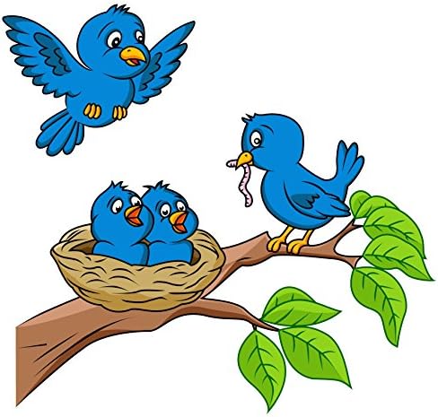 Декларации дизајнираат налепници на wallидни налепници за симпатична сина птици кои се хранат со бебешка соба