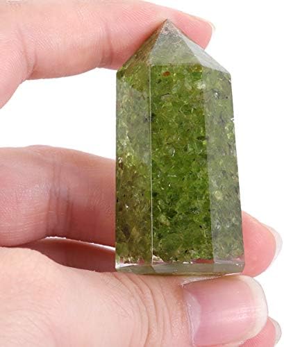 Пакет Mukaitedecor - 2 артикли: Сет од 3 перидо заздравување кристални брадавици и 1/2 lb Peridot Tumbled камен чипс мелени кварцни кристали