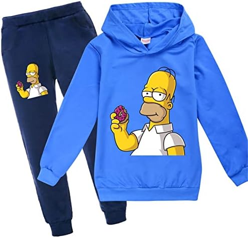 Девојки за момчиња GTWAZ, Simpsons Pulver Sweatshirts Hood-Casual графички дуксери и џемпери 2 парчиња тренерки за тренерки