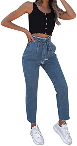 Фармерки за жени со висока половината на половината го доживеаја обичниот истегнување на фазијата, испрскани панталони со панталони со