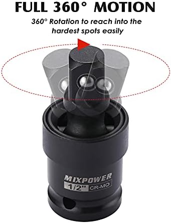 Mixpower 1/2-инчен погон влијанија Универзален спој, челик CR-MO, дизајн на радиус агол, флексибилен, оценет со влијание, 1/2 U-зглоб адаптер
