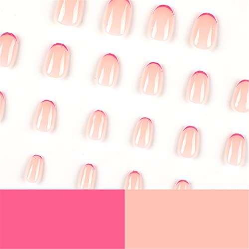 ВОТАКОС Притиснете На Ноктите Кратки Тркалезни Лажни Нокти Голи Лажни Нокти Со розов француски Дизајн Сјаен Стап на Ноктите за