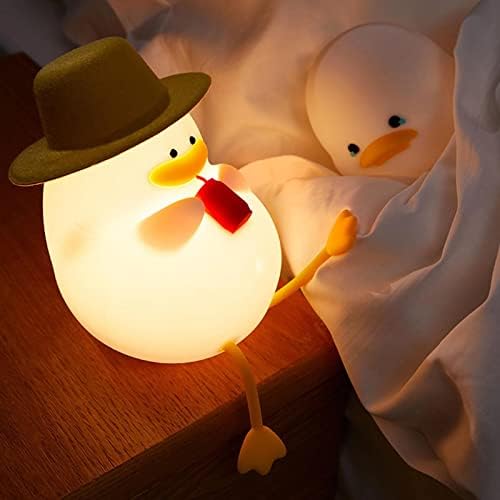 LED патка ноќна светлина, 3 ниво на ноќна светлина, симпатични светилки силиконски сварен светлосат патка, ламба за допир на допир во кревет за доење