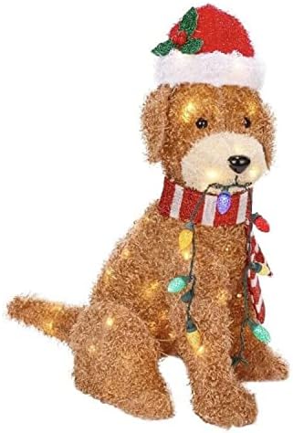 Божиќно светло Златно куче Дудл, меки куче Doodle со лесна жица, Божиќно предводено светло мекото куче Дудл, акрилик градинарски двор,