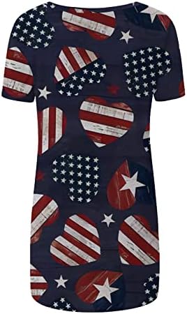Qcemeni Fashion O-Neck Tunic врвови за жени летни обични маици со кратки ракави Американски блузи на знамето лабава проточна кошула маички