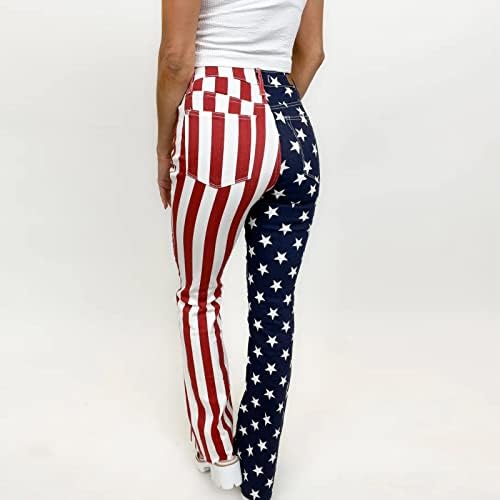 Gumipy жени со висока половината Американско знаме Флејл фармерки Стенди bellвонче на дното на дното фармерки со широки фармерки на нозе