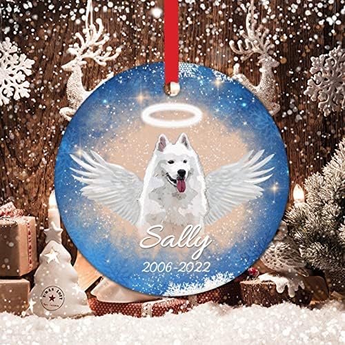 Самоид со крилја куче на небото Божиќ украс 2022 Прилагодено спомен ангел куче Божиќни украси за деца Смешни новогодишни подароци Божиќен