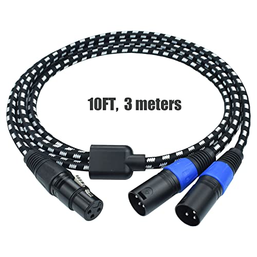 Cugteeve xlr y сплитер кабел 2 машки до 1 женски, микрофон XLR Збег кабел избалансиран лев и десен двоен маж до единечен женски, најлон плетенка