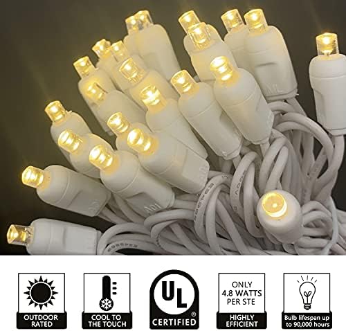 УЛ сертифицирани LED Божиќни низа светла, 17 стапки 50 брои комерцијална оценка од 5 мм широк агол Божиќно светло, бела жица,