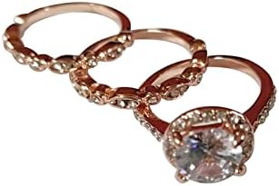 Комплети прстени За Жени Со Големина 8 Дијамантски Темперамент Розово Злато 3 Во1 Прстен Сет Тркалезен Дијаомонд Накит Едноставни