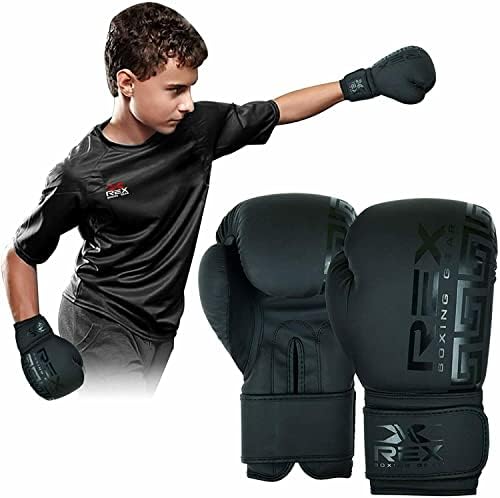 Rex Sports Kids Boxing Rallids in Matte Black Достапно во 02 04 06 08 мл Спаринг ракавица за обуки за рана возраст торба