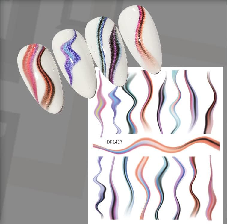 Француски совет за нокти налепници за уметност Декларации за нокти дизајн свилена лента со вода, бран за нокти, разни стилови разни разнобојни