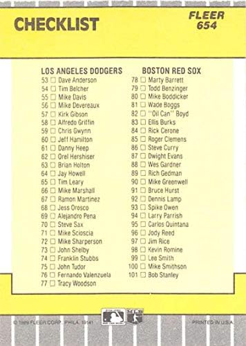 1989 Флеер 654 Список на списоци Оукланд/Метс Доџерс/Ред Сокс НМ-МТ Оукланд Атлетика/Newујорк Метс/Лос Анџелес Доџерс/Бостон Ред Сокс Бејзбол