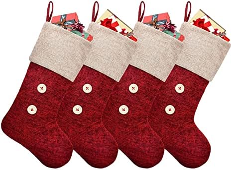 Елегантно црвено црвено лепење Божиќни чорапи со копче бронзено божиќно порибување сет од 4 Божиќни одмори камин виси декорации подароци за семејни деца