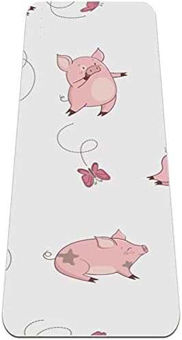 Сибзе, симпатична розова свиња, која игра пеперутки Премиум густа јога мат, еко пријателска гума и фитнес, без лизгање, за сите видови