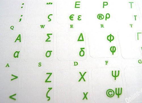 Грчки Транспарентен Со Зелени Букви Налепници За Тастатура ЗА Лаптопи Десктоп Компјутери Тастатури