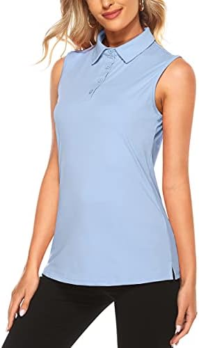 Коралхиски спортски поло маици UPF50+ кошули за голф без ракави против вратот со 4 копчиња Брз сув резервоар врвови