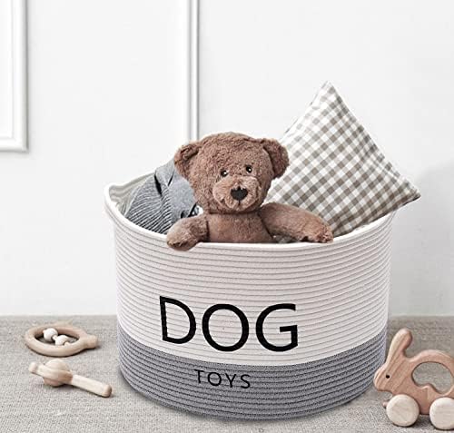 Morezi трајно јаже тркалезна играчка со кучиња со рачка, голема корпа за кучиња - совршена за организирање на играчки за миленичиња, ќебиња, поводници - белграм