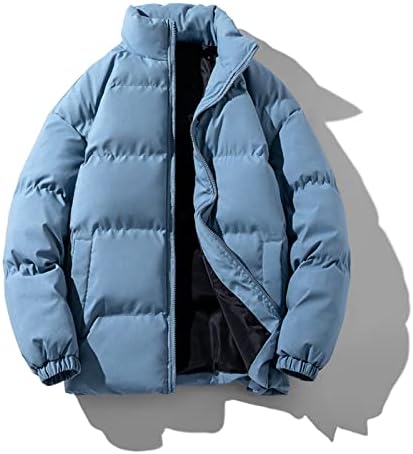 Јакни за мажи зимска цврста боја стојат јака лабава задебелена памучна јакна од памук јакни со палта