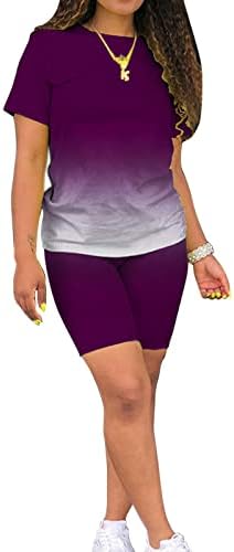ZLOVHE две парчиња облека за жени со краток ракав за шорцеви за велосипедисти на вратот Поставете градиентна боја на бои, спортска облека
