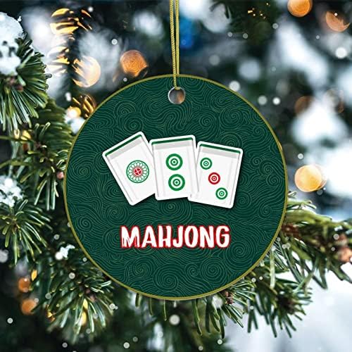 Божиќен украс на кинески кинески махјонг, украс за новогодишна елка за Божиќ домашен декор Махјонг играч порцелански украс Божиќ што виси украс