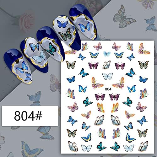 9 чаршави налепници за нокти од пеперутка 3Д само-лепете градиент цвет пеперутка лисја за лисја на ноктите декорации за нокти