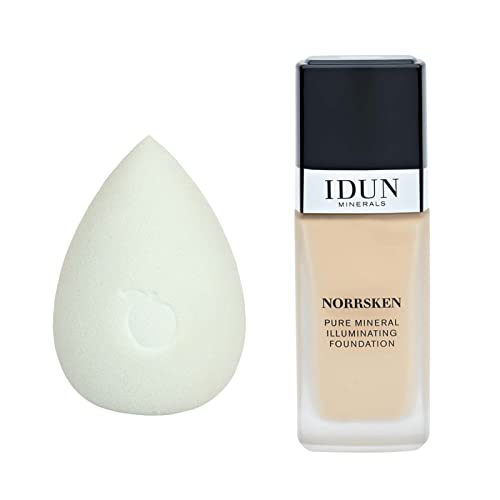 Минерали на ИДУН - Фондација Норсенк и сет на сунѓер за шминка - Лонгер, течна фондација за покривање со мулти -функционална сунѓер за пена